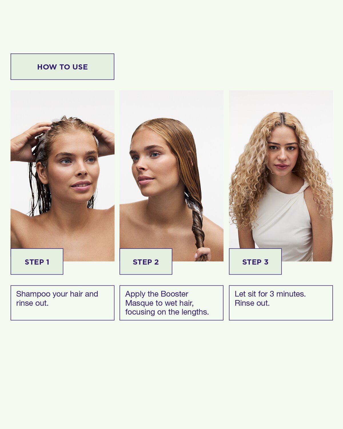 "Använd Sheer Silver Booster genom att applicera i fuktigt hår, låt verka i 3 minuter och skölj ur.
"