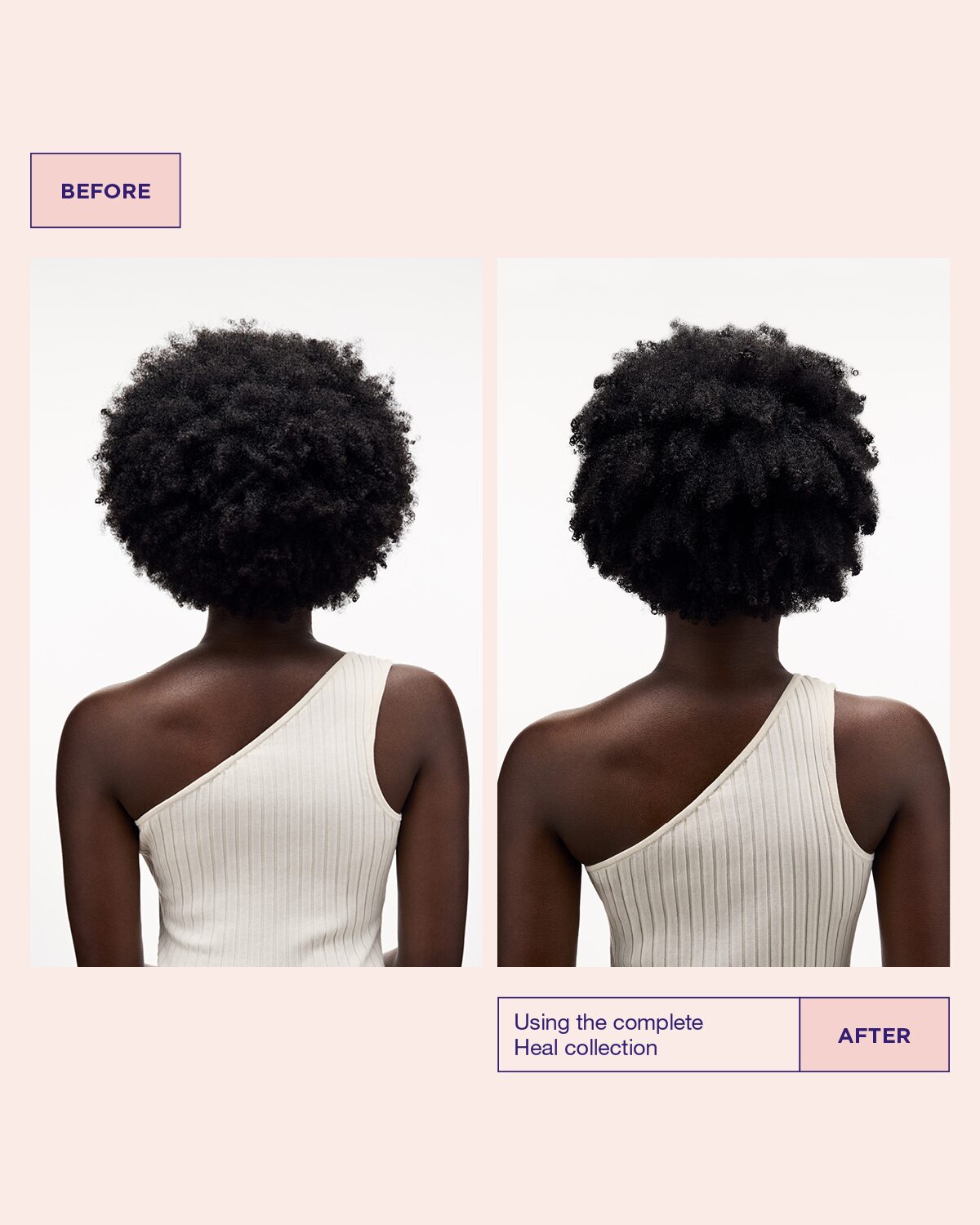 Modellens hår före och efter användning av Head & Hair Heal Shampoo för känslig hårbotten