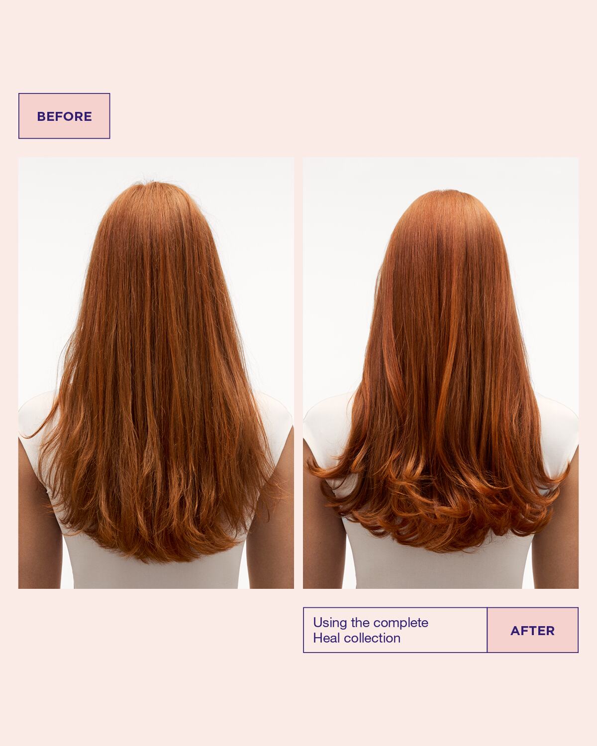 Modellens hår före och efter användning av Head & Hair Heal Shampoo för känslig hårbotten