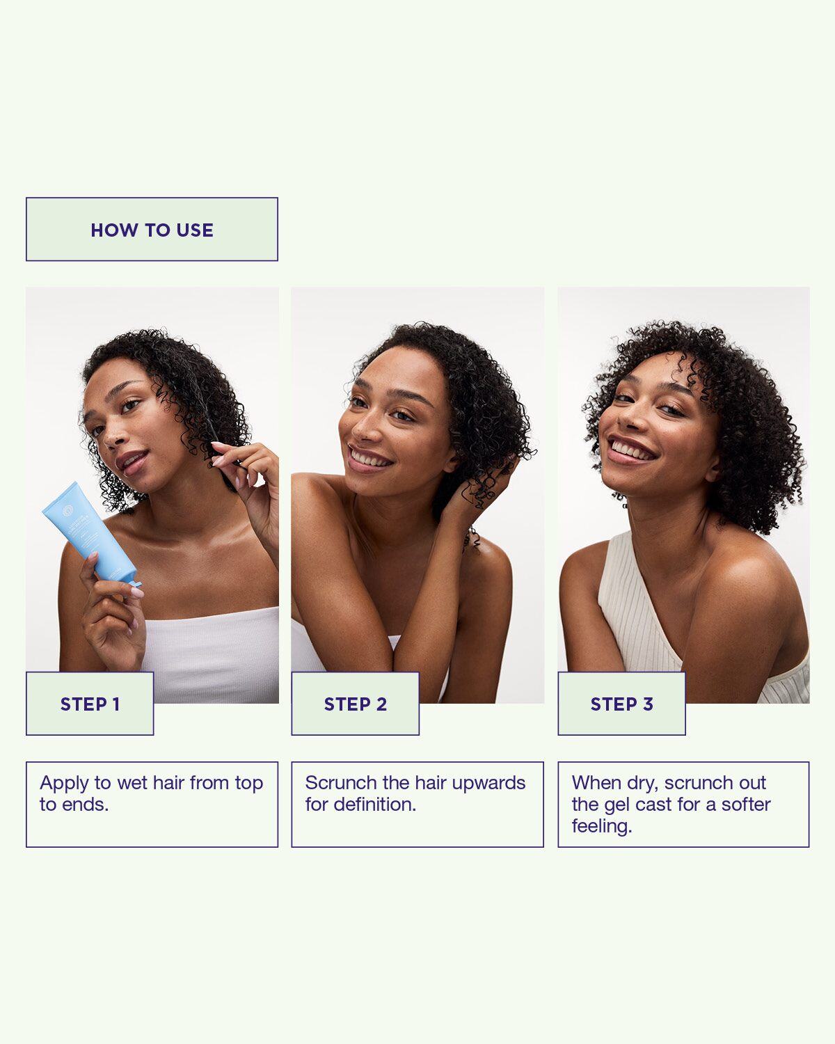 Applicera Luscious Curl Definer på våta lockar för bold definition och stadga