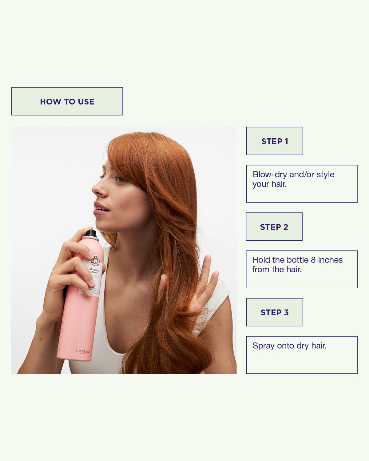 Spraya Styling Spray för naturlig stadga och för att tämja flygiga hårstrån