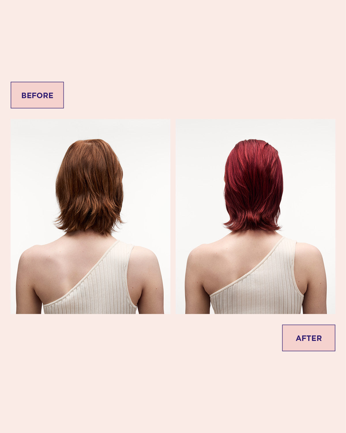 hår före och efter användning av Colour Refresh Bright Red för  toner i håret