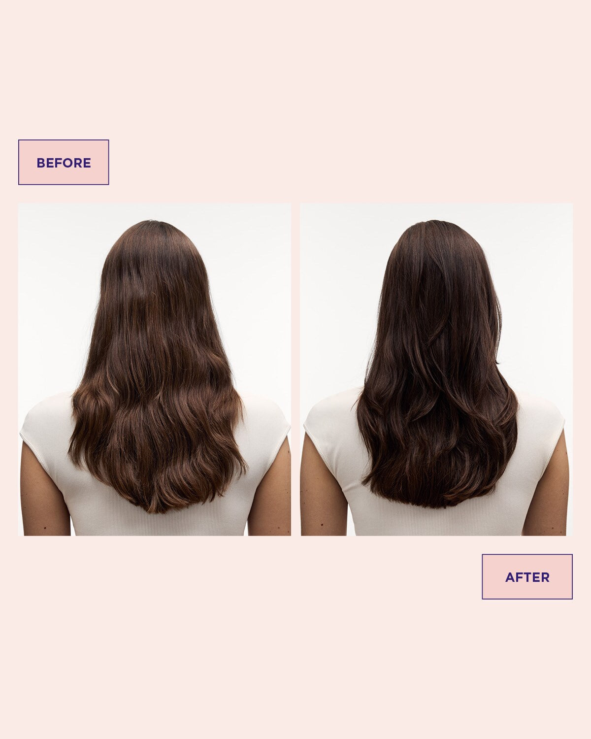 hår före och efter användning av Colour Refresh Cacao för bruna toner i håret