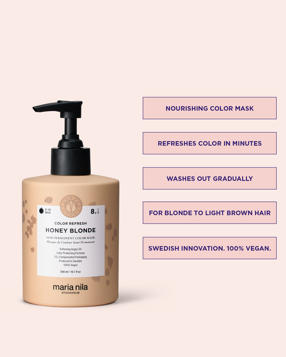 Color Refresh Honey Blonde med beskrivande text på rosa bakgrund
