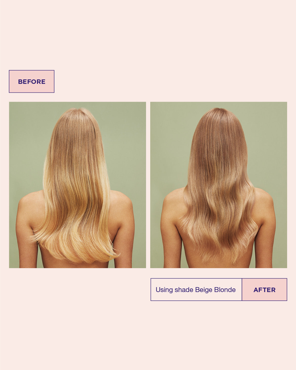 Före- och efterbild som visar färgresultat med nyansen Beige Blonde.