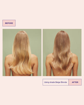 Före- och efterbild som visar färgresultat med nyansen Beige Blonde.