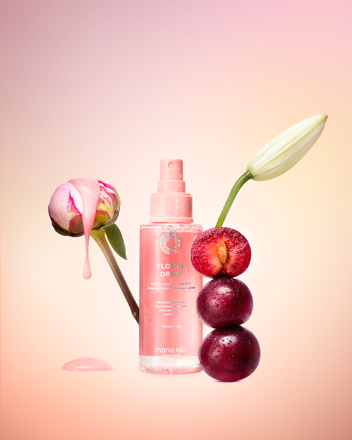 Floral Drift hårmist har en doft av pion, gardenia, plommon och rosépeppar